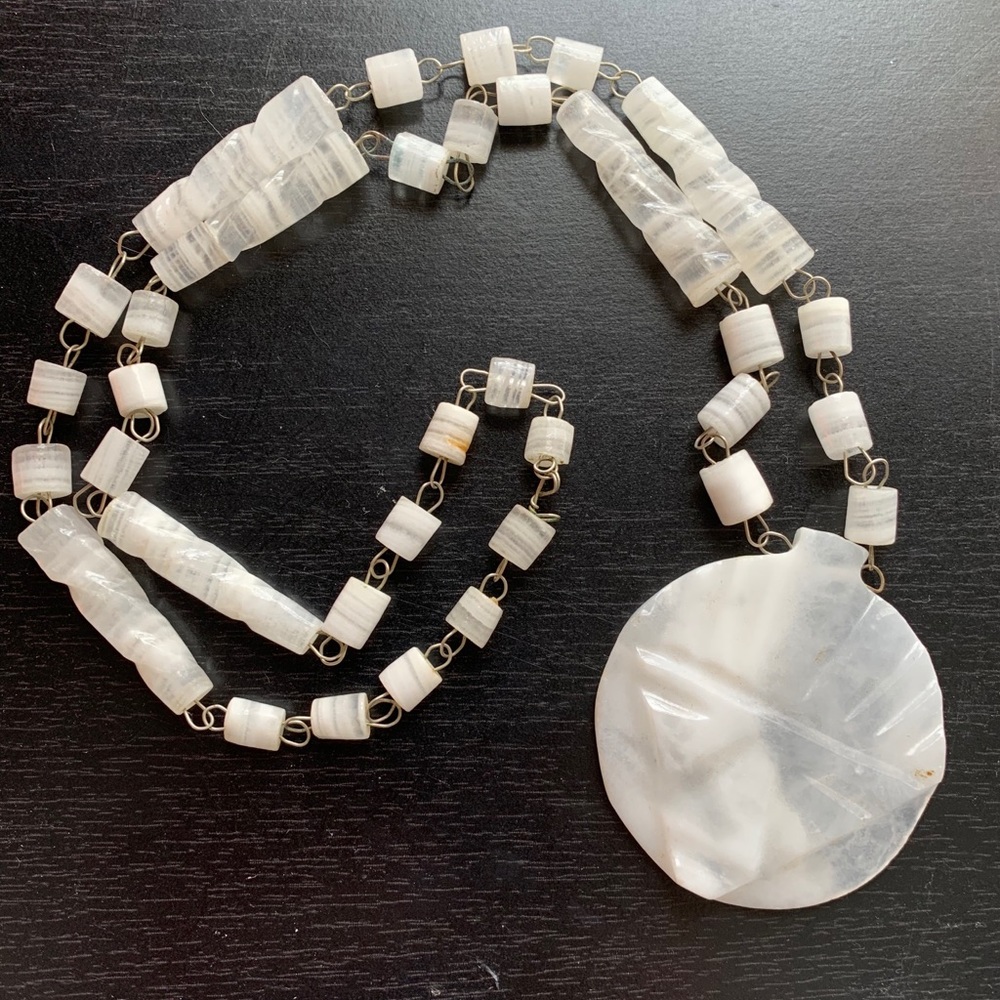 Vintage Mexican Quartz Tribal Mask Necklace